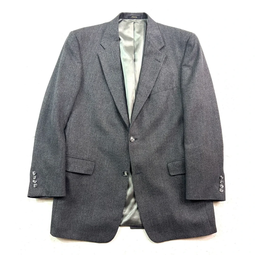Hart Schaffner Marx‎ 42R Gray Herringbone Blazer Jacket Sport Suit Coat USA Wool
